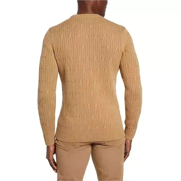 NWT Express Men's Cable Knit Sweater Size Large Pecan/Tan - Picture 2 of 13
